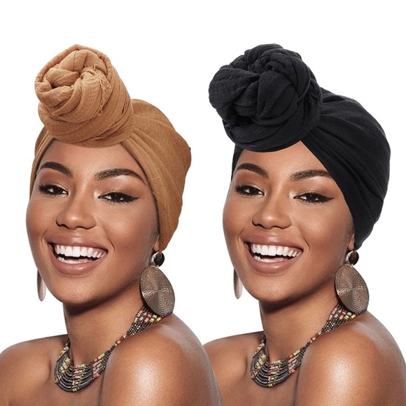 Black Print Turban Head Wraps - Picture 4 of 7